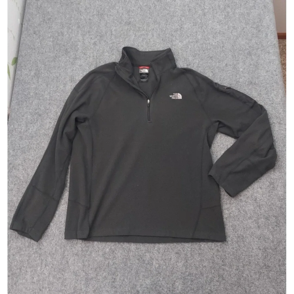 North Face Fleece Pullover‎ Mens Large Black Flashdry 1/4 Zip Outdoor Zip Pocket